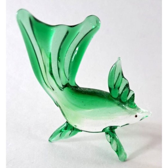 Miniature Glass Animal Set of 5 Swans Bunny Fish Yellow Amber Green Blown Art - Picture 4 of 5